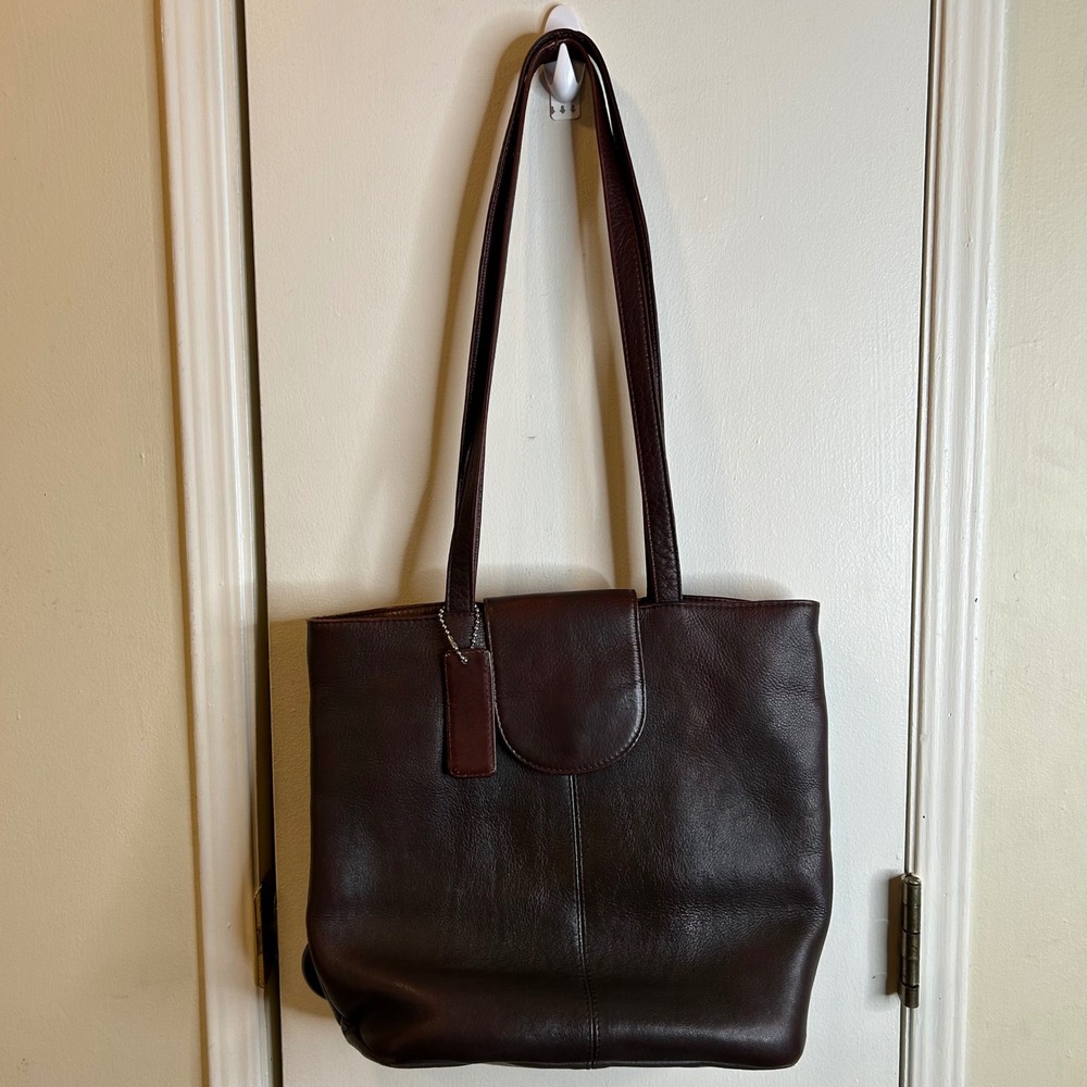 J. Jill Mahogany Brown Pebbled Leather Tote Bag Shoulder Purse with Flap Closure